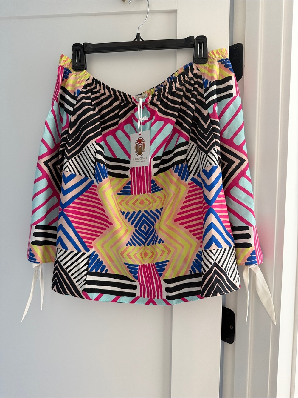 Marie Oliver Multicolor Geometric Off-Shoulder Blouse